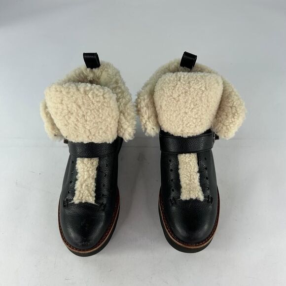 COACH Urban Hiker Boot US 7.5 B Leather Black Shearling Wedge Platform shoes - Picture 3 of 15